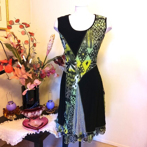 NWOT Laura Well Tailored Black Green Summer Lined Midi Dress Size 8 - Picture 1 of 7